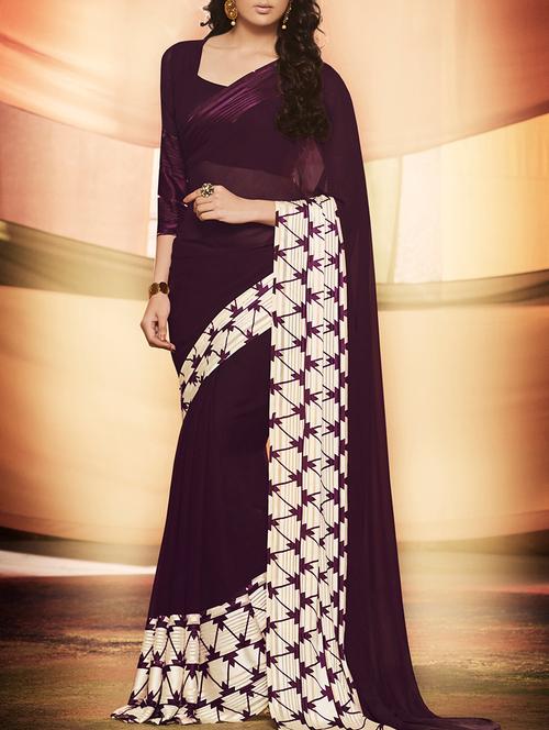 purple printed georgette  saree with blouse - 12503298 - Very Small Image - 1