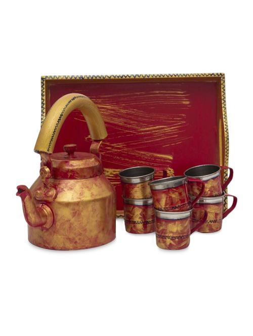 maroon and gold painted tea set - 1250439 - Very Small Image - 1