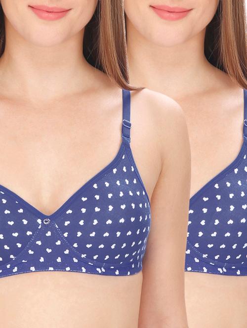 set of 2 blue printed cotton bras - 12507838 - Very Small Image - 1