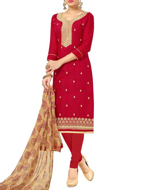 red salwar unstitched suit - 12507908 - Very Small Image - 1