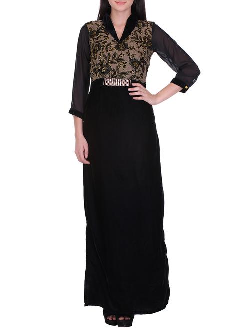 black floral velvet maxi dress - 12508215 - Very Small Image - 1