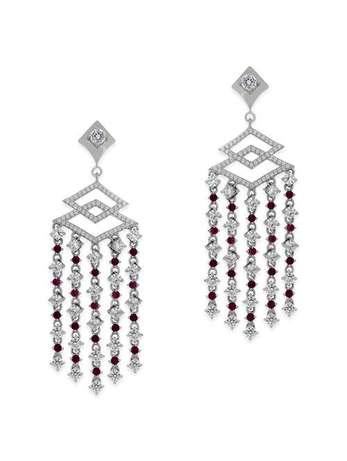 White Silver Chandelier Earrings - 12508272 - Very Small Image - 1