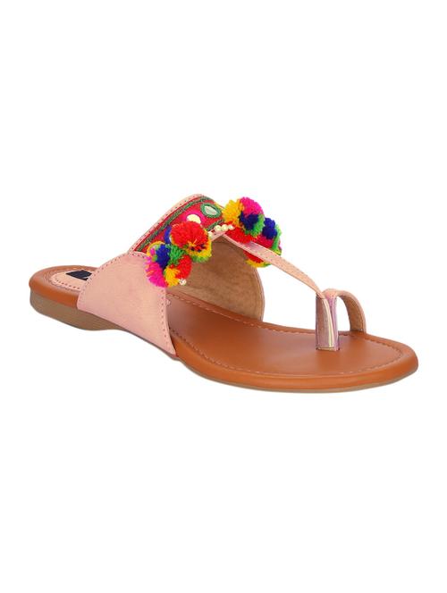 pink leatherette one toe kolhapuris - 12508738 - Very Small Image - 1