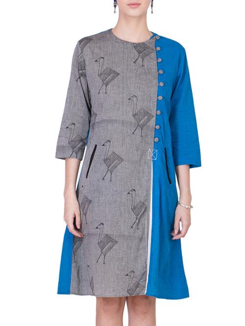 grey printed cotton a-line dress - 12510183 - Very Small Image - 1