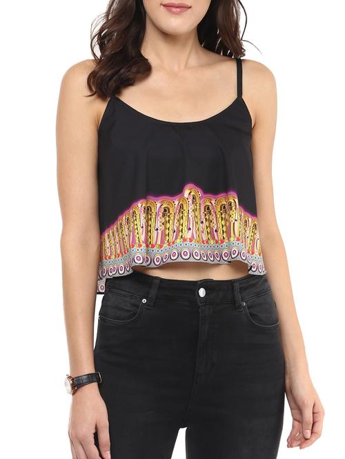 black printed crepe crop top - 12512381 - Very Small Image - 1