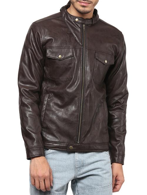 brown faux leather biker jacket - 12513562 - Very Small Image - 1