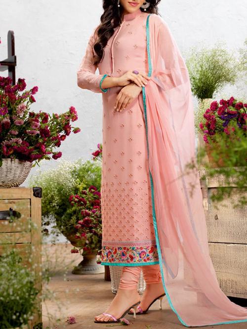 pink georgette unstitched suit - 12513594 - Very Small Image - 1