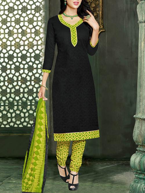 black cotton unstitched suit - 12513759 - Very Small Image - 1