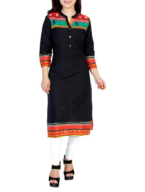 black cotton straight kurta - 12515465 - Very Small Image - 1