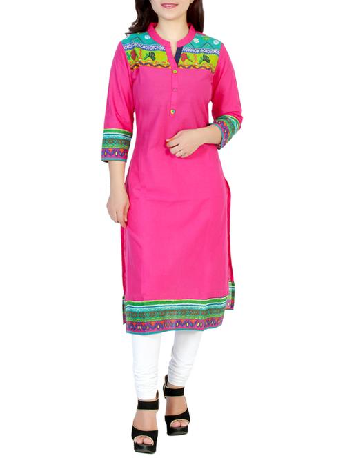 pink cotton straight kurta - 12515467 - Very Small Image - 1