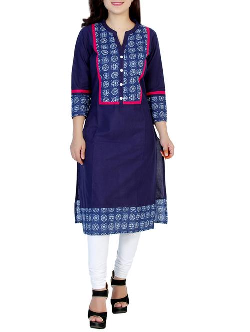 blue cotton straight kurta - 12515470 - Very Small Image - 1