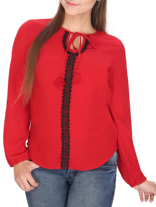 red georgette top - 12517480 - Very Small Image - 1