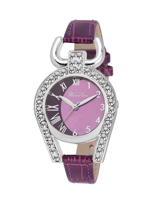 leather strap purple wrist watch - 12518027 - Very Small Image - 1
