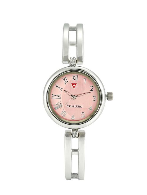 swiss grand sg-1178 silver pink coloured with silver leather strap analog quartz watch for women - 12518047 - Very Small Image - 1