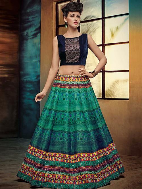 multi colored silk flared lehenga - 12519921 - Very Small Image - 1