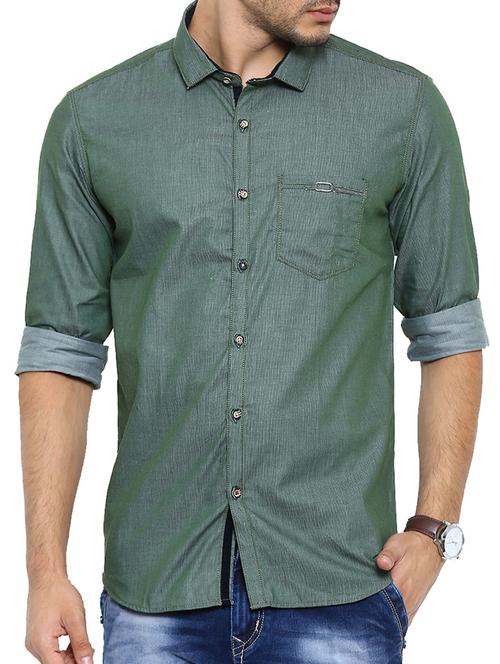 solid fern green cotton casual shirt - 12524485 - Very Small Image - 1