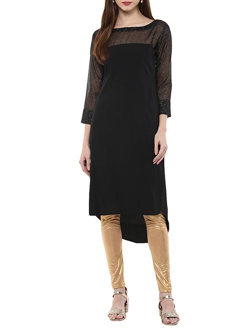 black crepe high-low kurta - 12524531 - Very Small Image - 1