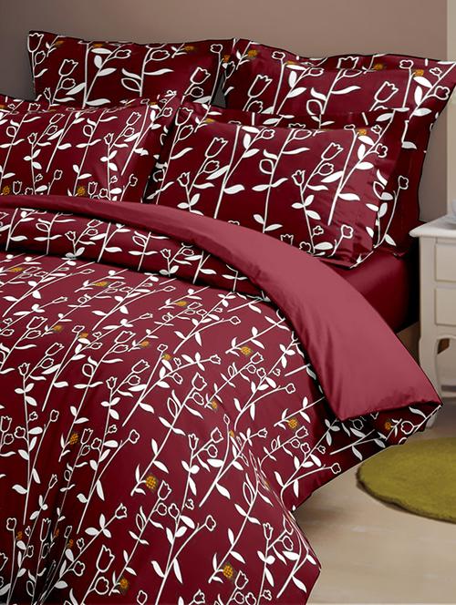 dreamscape 140tc 100% cotton red floral double bedsheet set - 1252475 - Very Small Image - 1