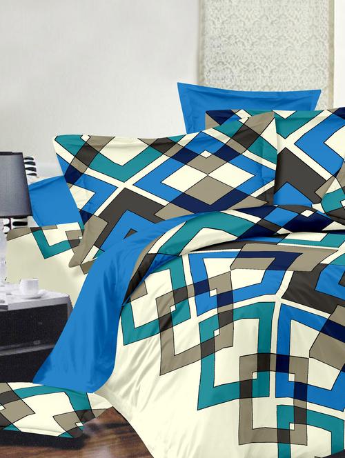 white cotton geometric print double bed sheet - 1252477 - Very Small Image - 1