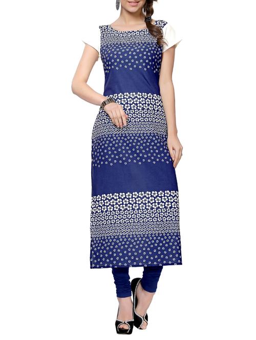blue crepe printed long kurta - 12543705 - Very Small Image - 1