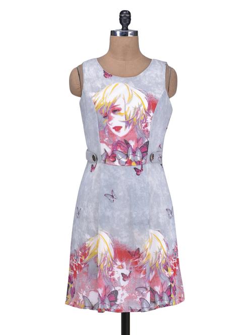 grey poly georgette printed dress - 1254699 - Very Small Image - 1