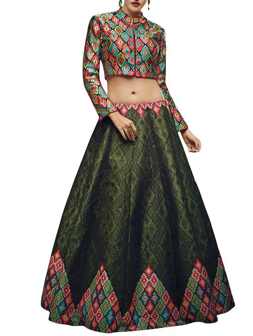 green silk printed lehenga - 12551781 - Very Small Image - 1