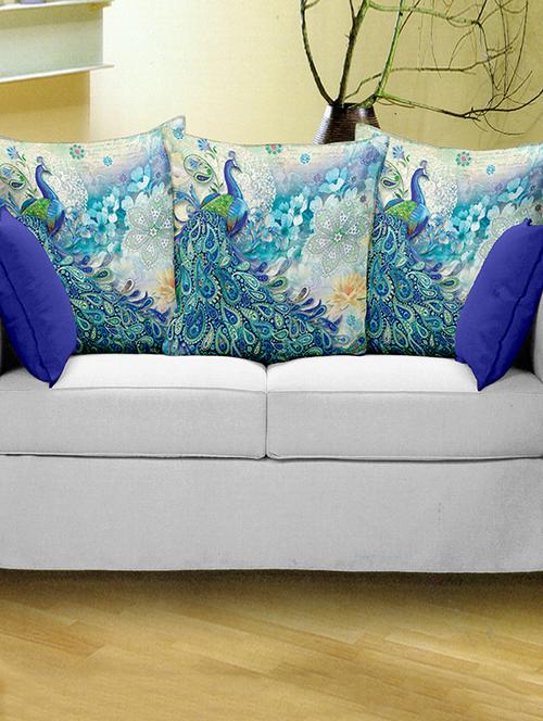 bianca set of 3 blue feather peacock print cushion covers - 12552284 - Very Small Image - 1