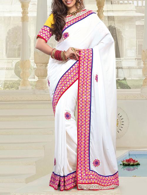 white crepe  saree with blouse - 12554257 - Very Small Image - 1