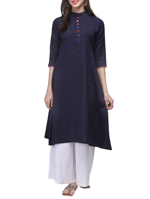 blue cotton a-line kurta - 12555145 - Very Small Image - 1