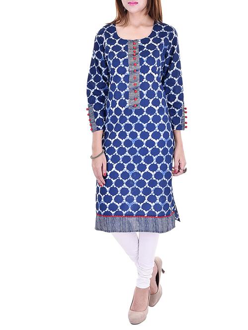 indigo cotton straight kurta - 12555268 - Very Small Image - 1