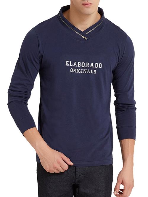 navy blue cotton chest print t-shirt - 12560324 - Very Small Image - 1