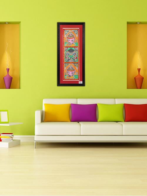 imithila folk art on the holy shankha and auspicious fish (65 x 27 cms) - 12563986 - Very Small Image - 1