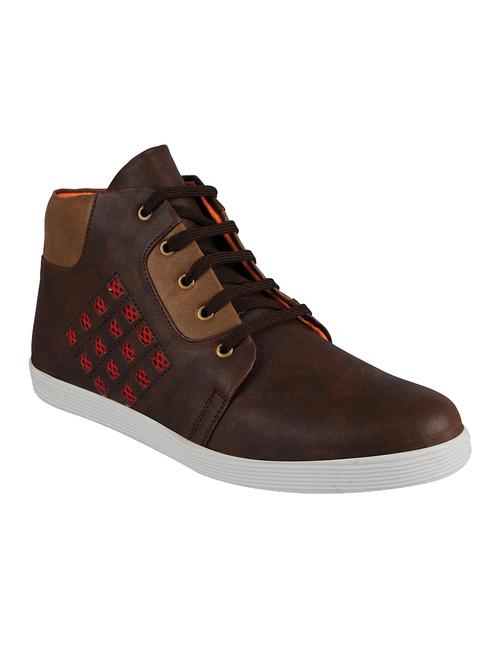 brown synthetic lace up sneakers - 12564166 - Very Small Image - 1