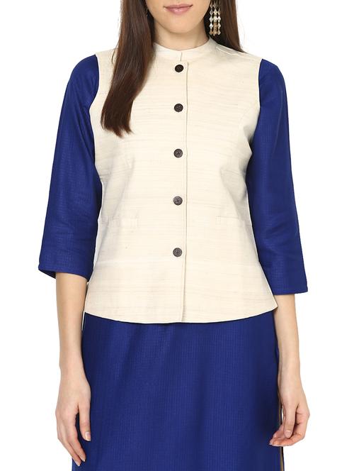 cream gheecha silk sleeveless jacket - 12564570 - Very Small Image - 1