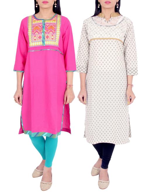 multi colored cotton combos kurta - 12565806 - Very Small Image - 1