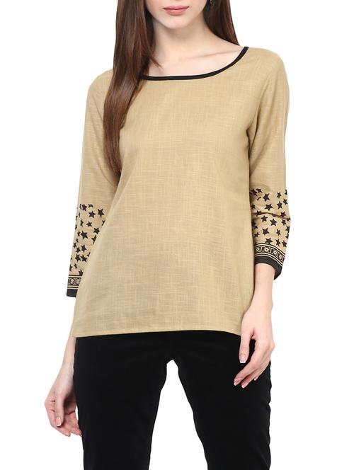 beige printed cotton regular top - 12566825 - Very Small Image - 1