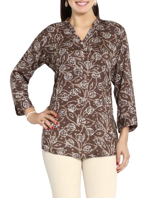 brown rayon regular tunic - 12569163 - Very Small Image - 1