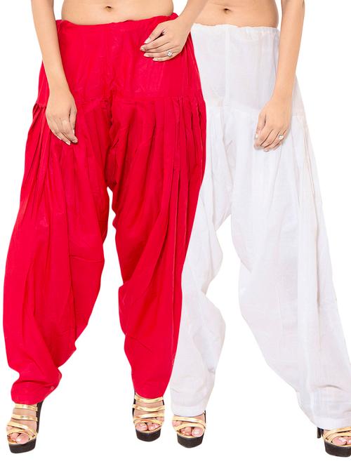 red & white cotton patiyala salwar (set of 2) - 12569313 - Very Small Image - 1