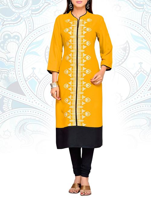 yellow cotton aline kurta - 12576478 - Very Small Image - 1