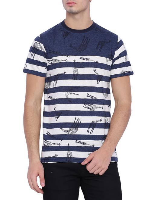 navy blue cotton striped t-shirt - 12580782 - Very Small Image - 1