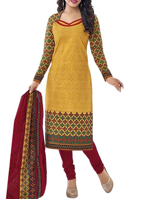yellow cotton semi-stitched salwar suit - 12581131 - Very Small Image - 1