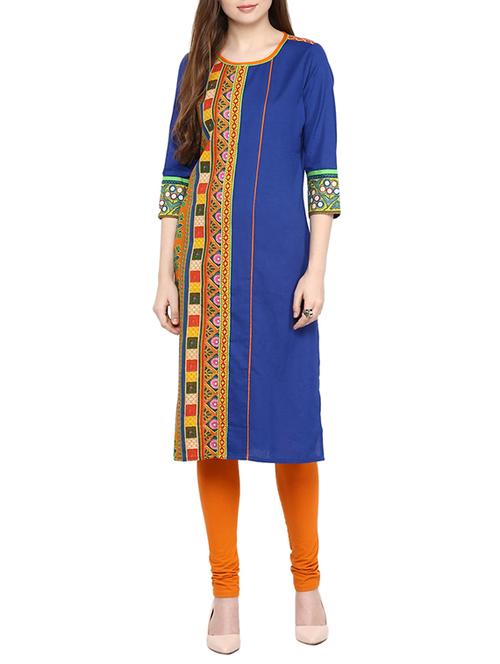 blue cotton straight kurta - 12584111 - Very Small Image - 1