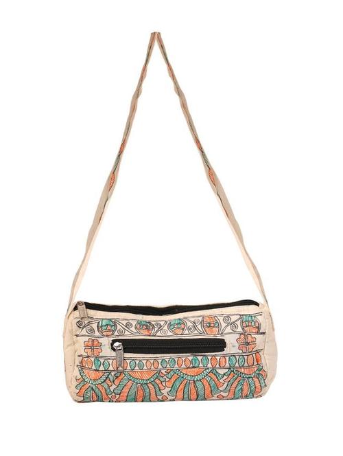 imithila madhubani style floral & fishes handpainted shoulder bags for women and girls - 12586016 - Very Small Image - 1