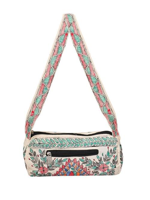 imithila madhubani style green based handpainted shoulder bags for women and girls - 12586022 - Very Small Image - 1