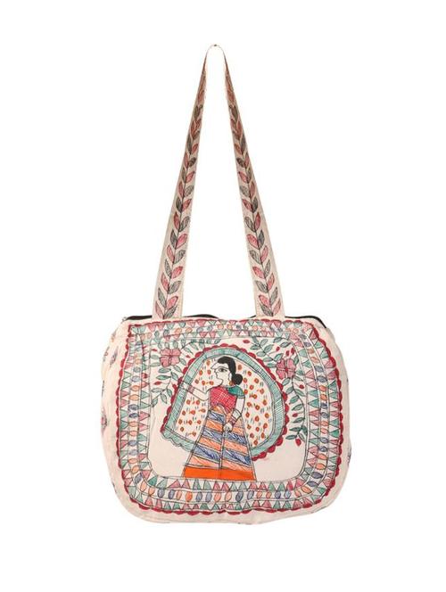 imithila beautiful rustic woman madhubani style handpainted for shoulder bag women and girls - 12586039 - Very Small Image - 1