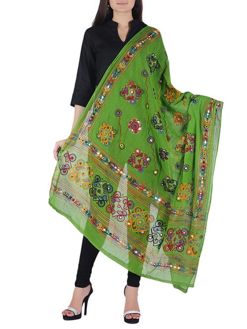 green cotton dupatta - 12586092 - Very Small Image - 1