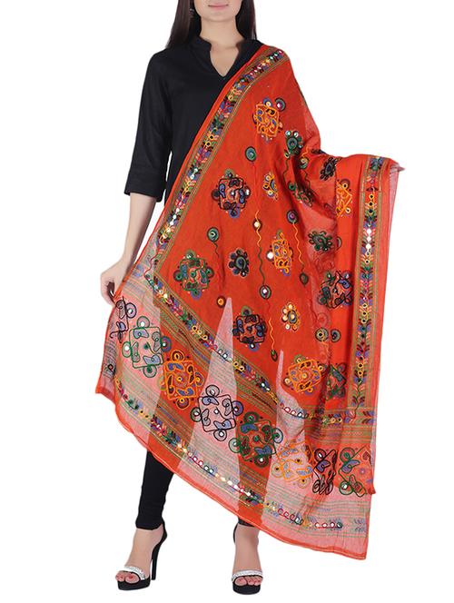 orange cotton dupatta - 12586094 - Very Small Image - 1