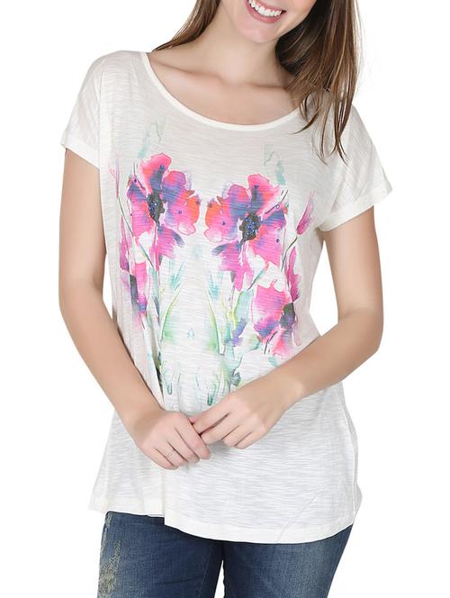 white printed viscose tee - 12586931 - Very Small Image - 1