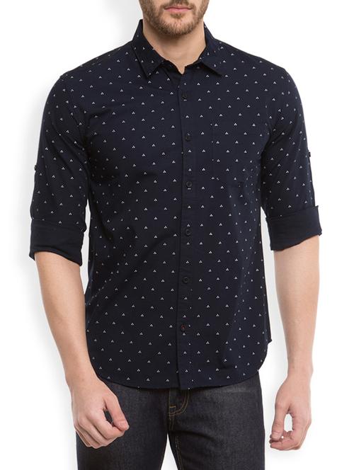 navy blue cotton casual shirt - 12590157 - Very Small Image - 1