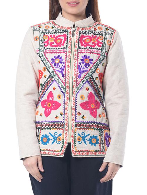 white khadi ethnic jacket - 12591608 - Very Small Image - 1